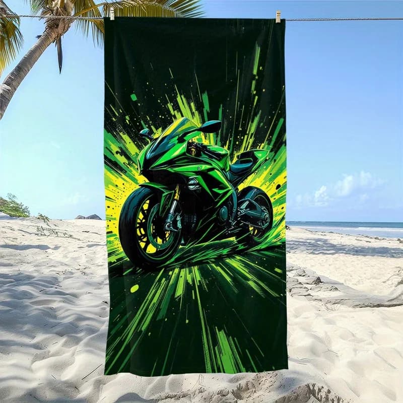 1 asciugamano da spiaggia per moto sportive verde neon, poliestere ad asciugatura rapida, leggero e morbido per nuoto, surf e campeggio, accessori da viaggio unisex