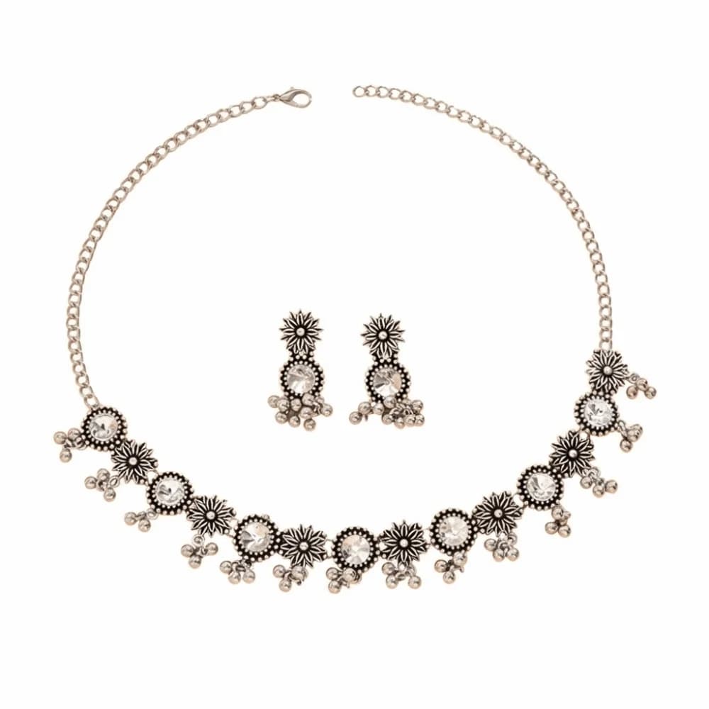 Vintage Beads Tassel Jewelry Set Pendant Rhinestone Necklace Earrings Set Exaggeration Ethnic Style Women Jewelry Set Women