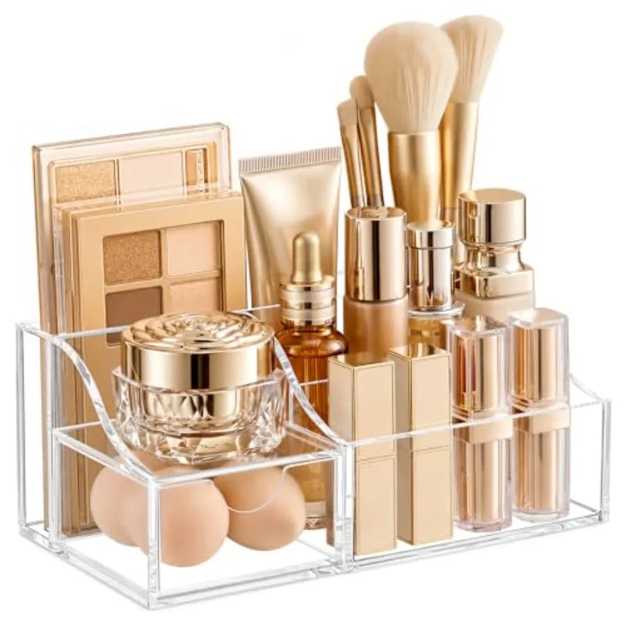 Makeup Organizer with Drawer Cosmetic Storage for Vanity, Bathroom Countertop Dresser, Skincare Organizer with Brush Holder, Be