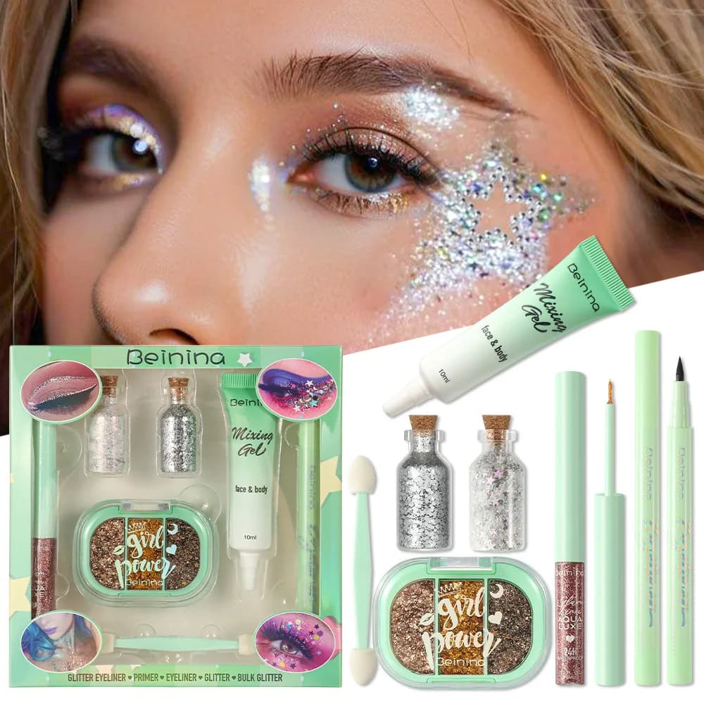 Sequins Glitter Gel Set Eyeliner Pencil Brightening Liquid Eyeshadow Highlighter for Party Festival Stage Makeup Cosmetics