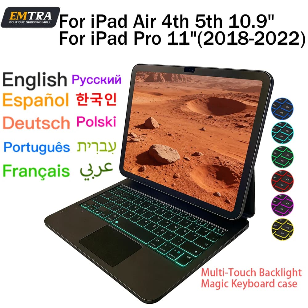 Tastiera Bluetooth Magic per iPad Pro 11 2018-2022 Air 4a 5a Generazione 10.9 Pollici Multi-Touch Retroilluminata con Supporto Magnetico Fluttuante