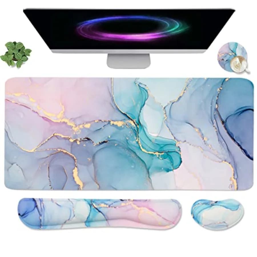 Tappetino per mouse da gaming 4-in-1 grande con poggiapolsi per tastiera e supporto per il polso, set tappetino per mouse esteso, tappetino da scrivania impermeabile
