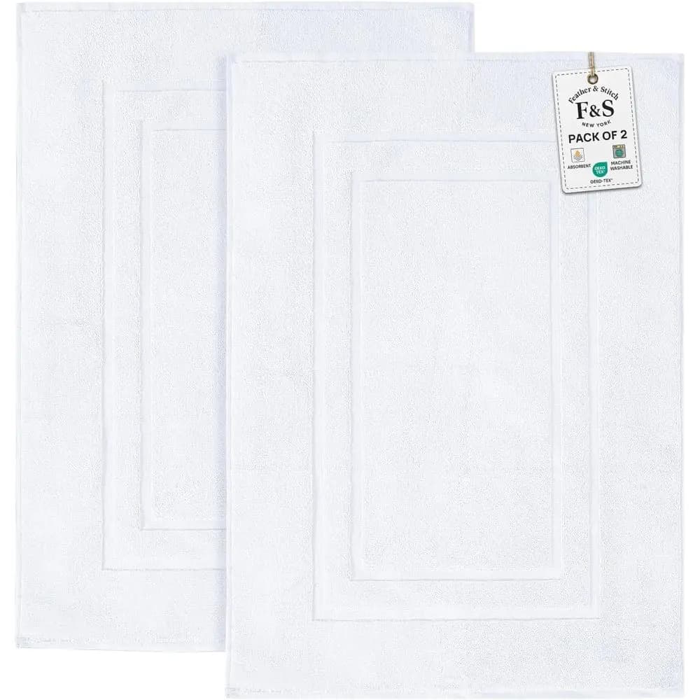 Set di 2 Tappetini da Bagno in Cotone 100%, 30x21 Pollici, Morbidi e Assorbenti, Bianchi