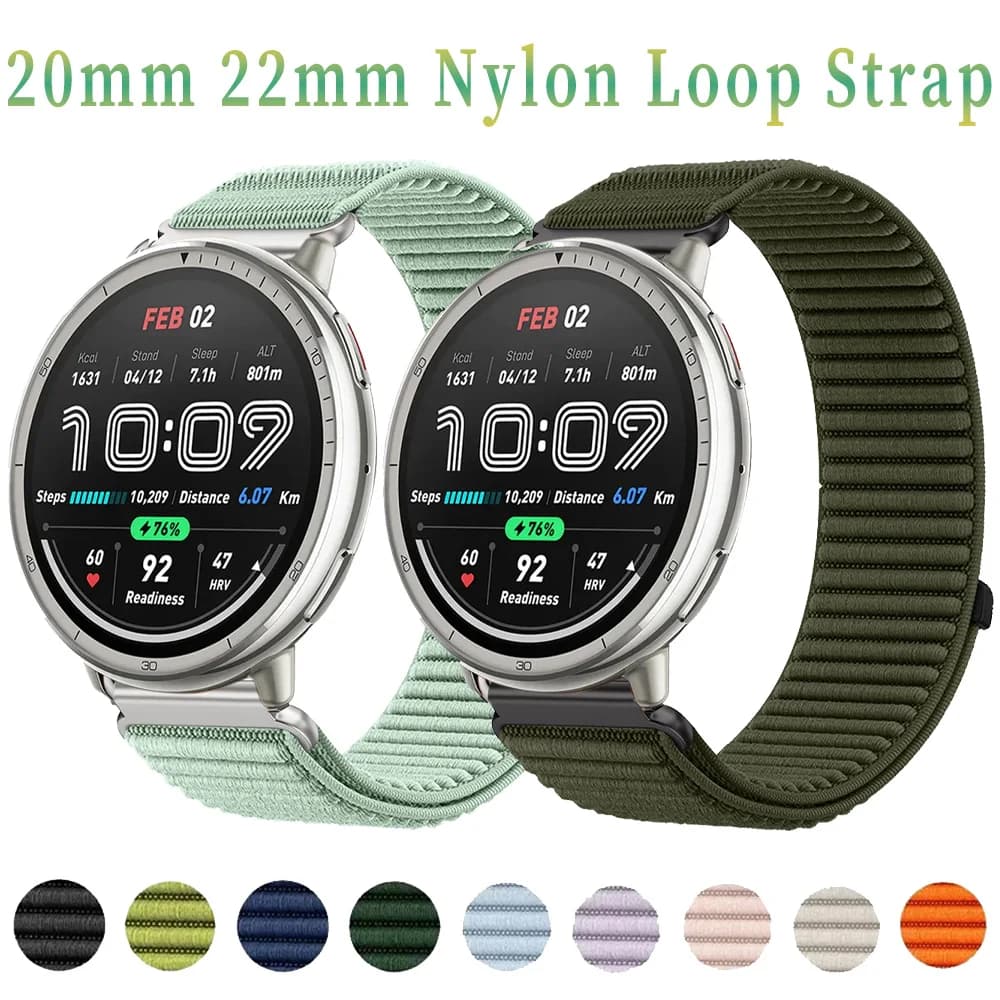 20mm 22mm Sport Nylon Loop Strap for Amazfit Active 3 2 Square Active Max Helio Balance 3 2 1 Bip 6 5 Bip Max Wristband Bracelet