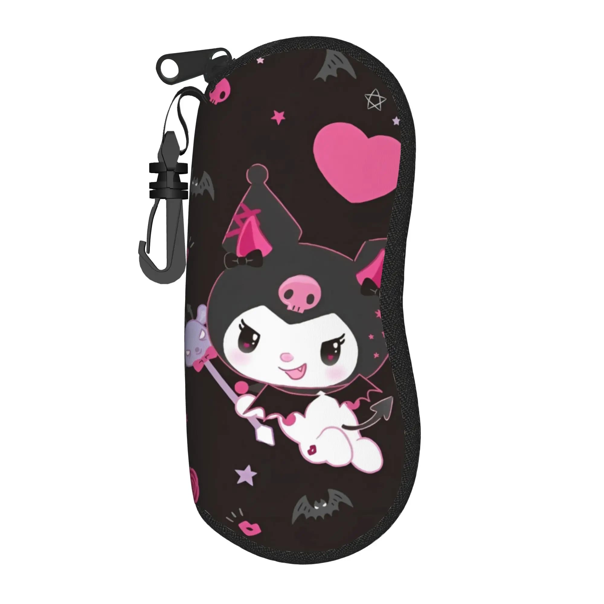 Black Eyewear Box Kuromi Bat Skull Cartoon, Unisex Light Box, Eyewear Container, Printed Sunglasses Box