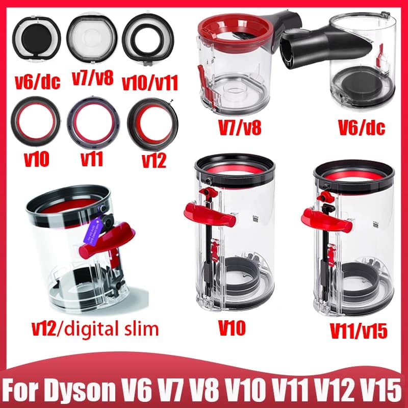 For Dyson V6 DC V7 V8 V10 V11 V12 V15 Digital Slim Vacuum Cleaner Dust Bin and Lid Replacement Parts, Sealing Ring Base Lid Part