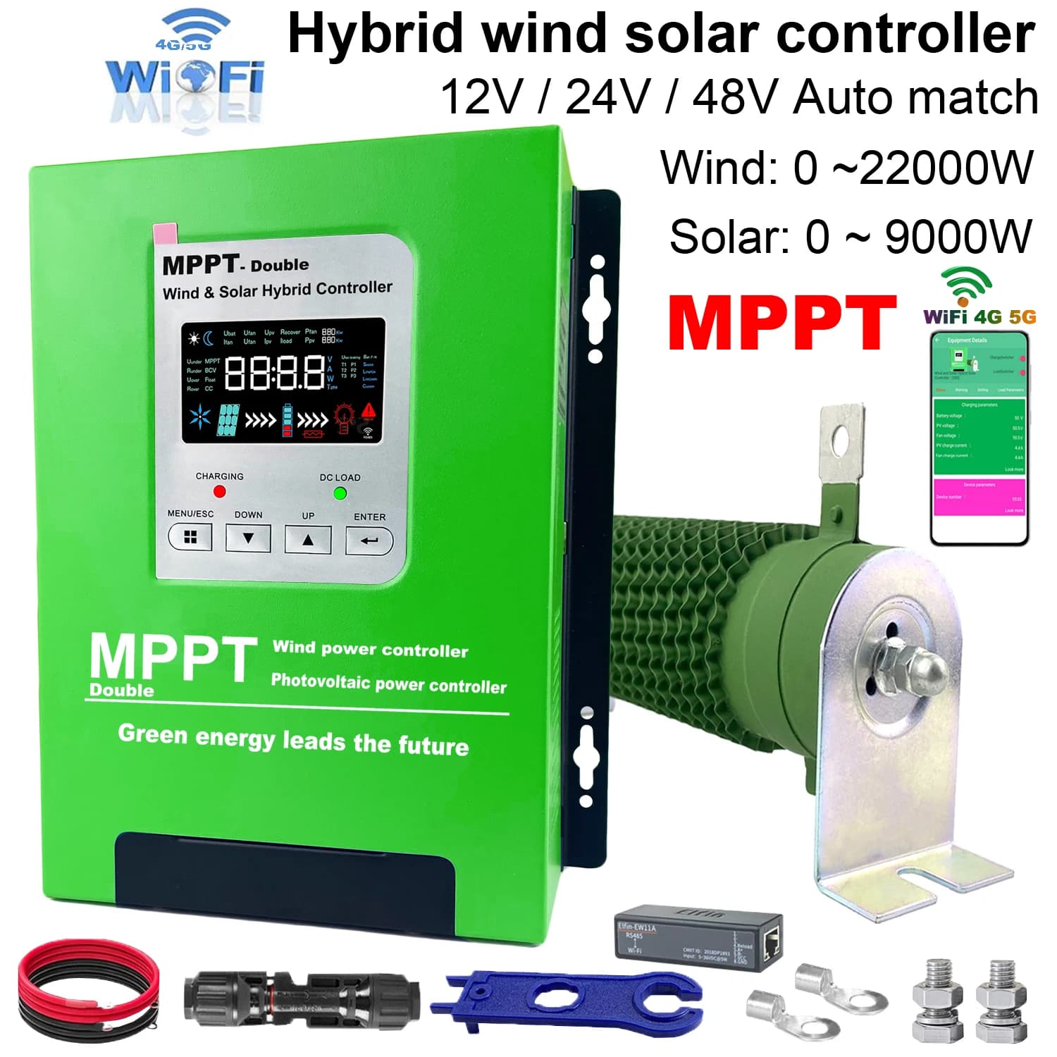 Regolatore di Carica Ibrido Eolico Solare 12V 24V 48V 4000W 5000W 6KW 80A 120A 150A MPPT per Pannelli Solari e Turbine Eoliche