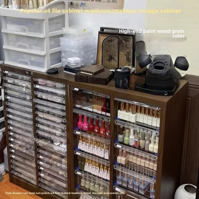 Portaoggetti per nail art, cassetto a fondo piatto, colla per smalto, armadietto per trucco, cottura, finitura bianca, acciaio nero