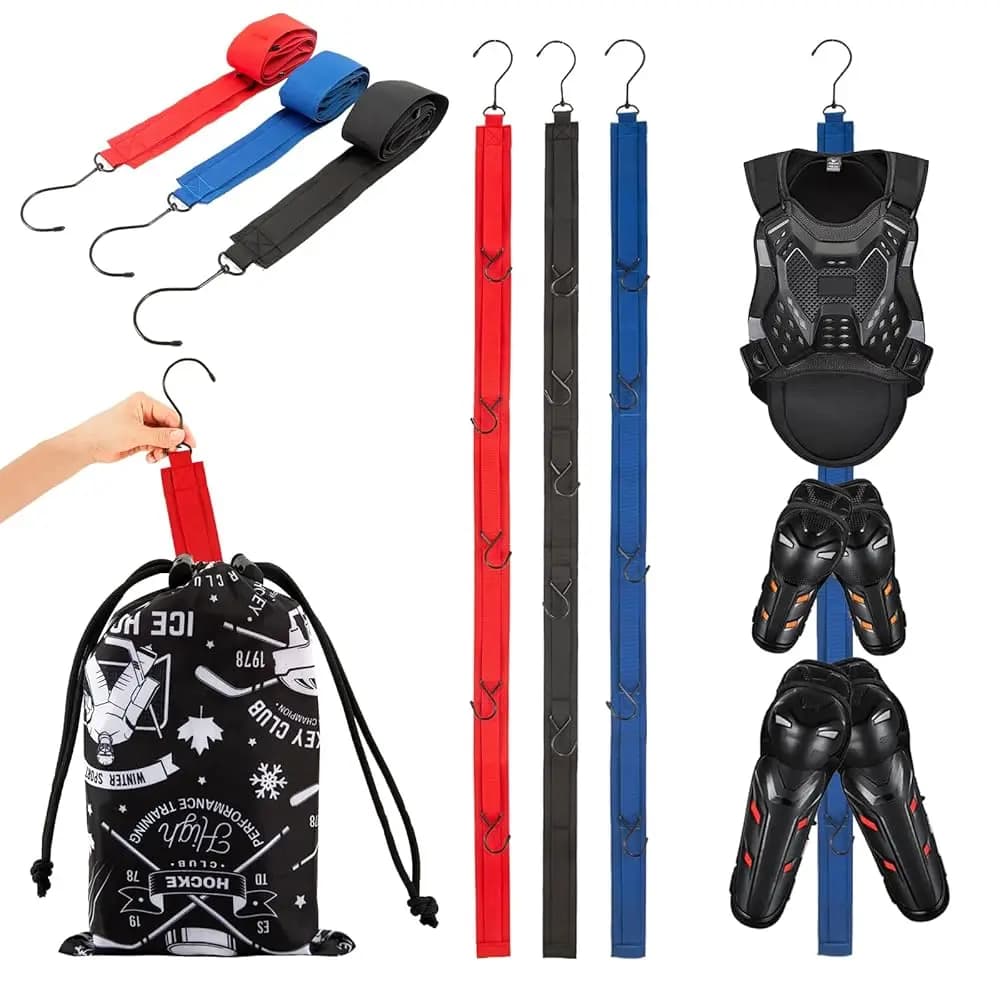 Set di 3 Supporti per Asciugatura Attrezzatura Hockey con Borsa Portaoggetti, Robusto Organizzatore per Attrezzatura Sportiva, Appendibile da Viaggio