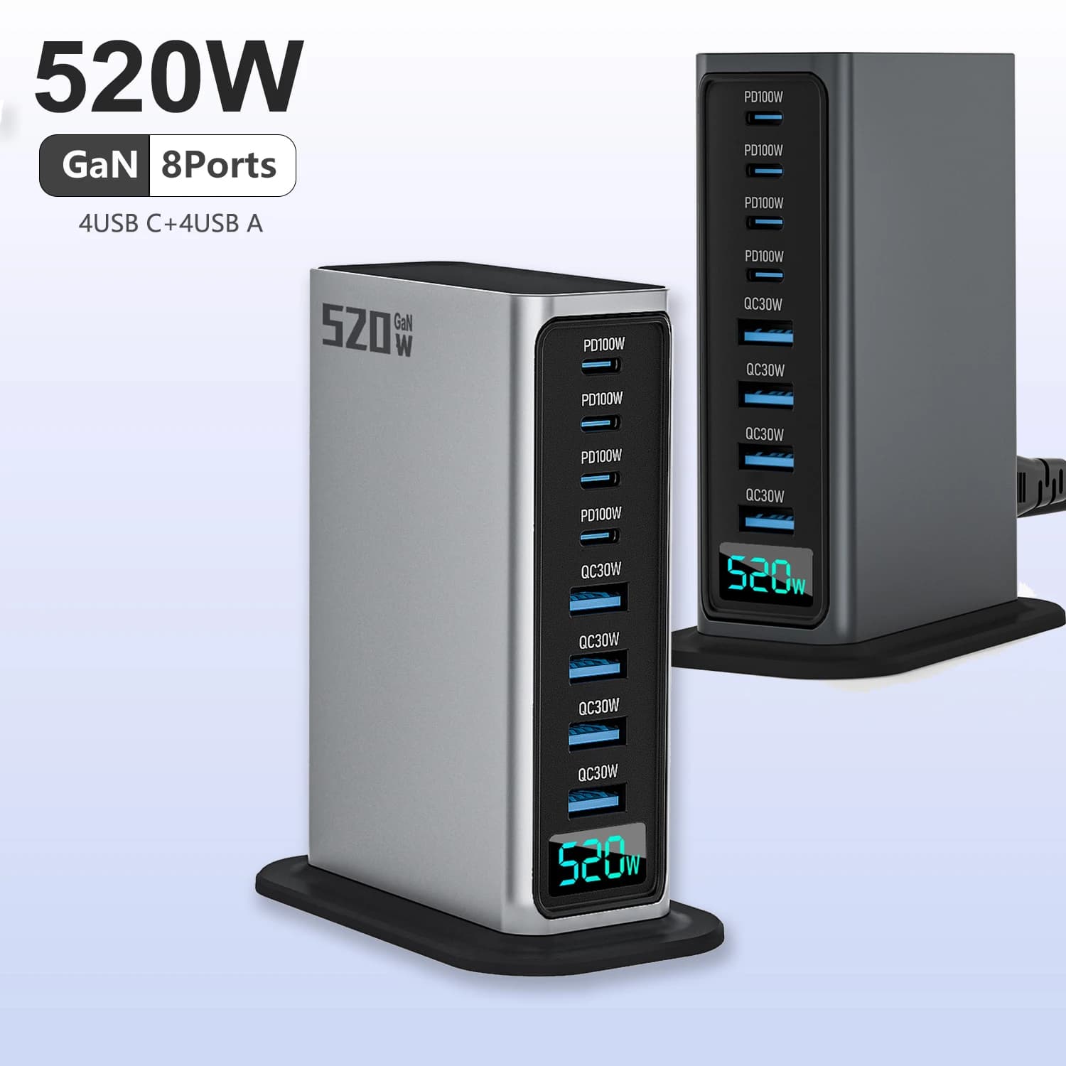 520W 4C4A 8 Ports 100W PD USB Type C Power Hub USB Fast Charging Station for Laptop for Cell Phone