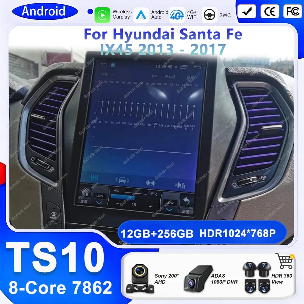 9.7 ''Android 15 Autoradio Per Hyundai Santa Fe IX45 2013 - 2017 per Tesla Stile Lettore Multimediale Carplay Auto 5G di Navigazione