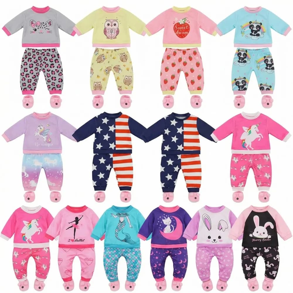 Vestiti per bambole in diversi stili, maniche lunghe + pantaloni, set da giorno, pigiama per bambole da 43 cm e vestiti per bambole americane da 18 pollici, regalo giocattolo per bambina