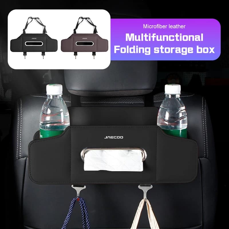 For Jaecoo J7 J8 J6 2025 2024 Car Seat Storage Box Backseat Hook Multifunction Organizer Storage with 2 Drink Cup Holder Accesso