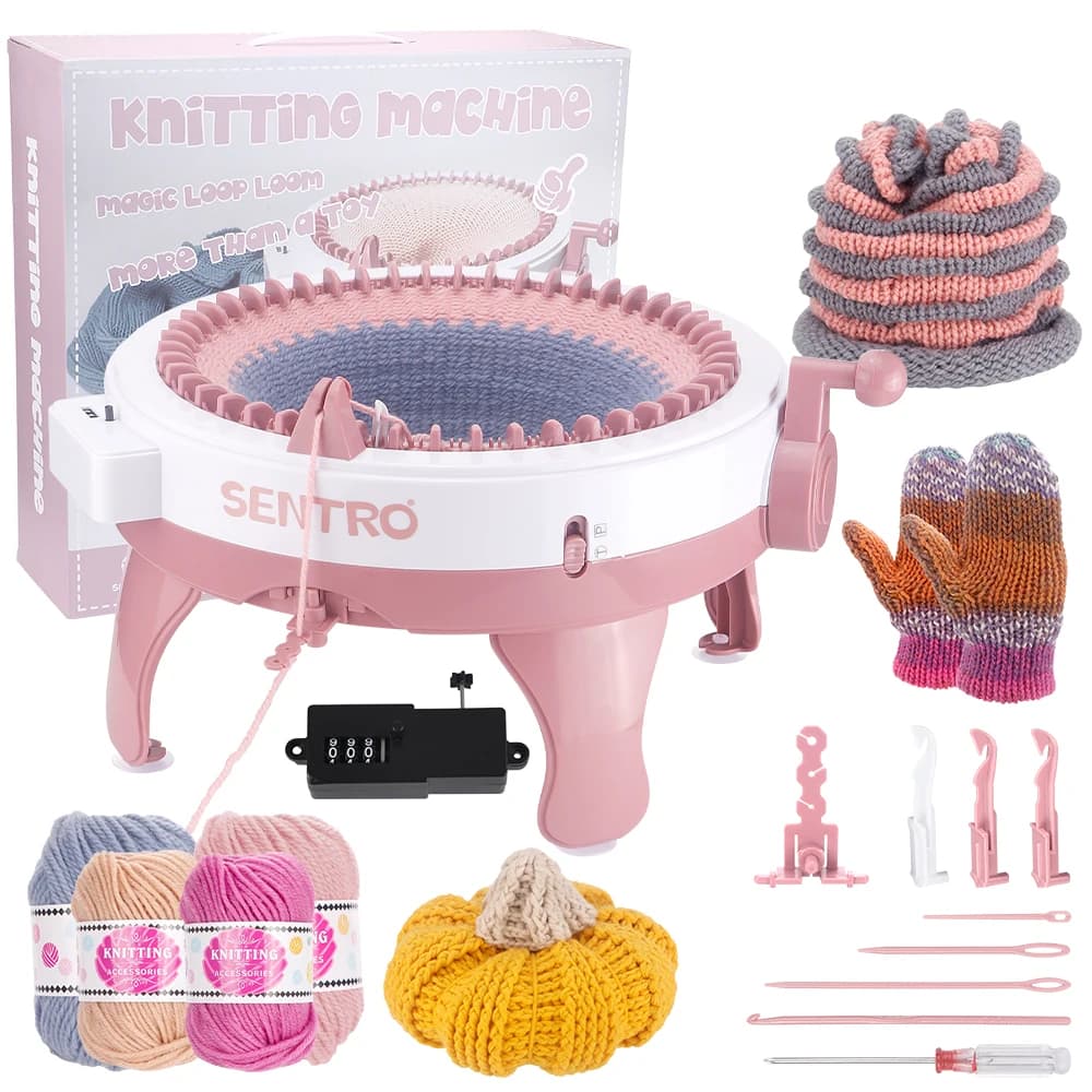 SENTRO Kit macchina per maglieria intelligente a 48 aghi, telaio a trama piatta/doppio telaio per tessitura anulare con contatore di file, calzino per cappello sciarpa fai da te