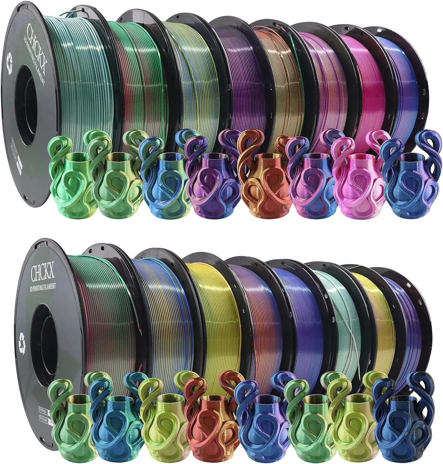 ^For 16 Pack PLA Filament Bundle, Silk Tricolor PLA Filament 16 Rolls, 1kg Spool(2.2lbs),1.75 mm, Dimensional Accuracy +/- 0.02m
