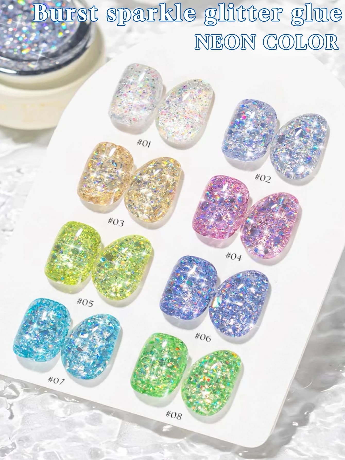 Set 8 Smalti Gel Glitter Minerali Neon 15ml Primavera/Estate, Polimerizzazione UV LED, Regalo per Donne, Nail Art, Forniture Quotidiane Fai-da-Te