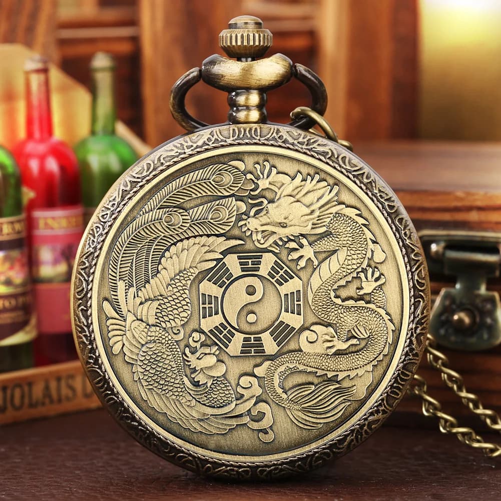 Bronzo Dragon Phoenix collana cina stile Gossip ciondolo collana orologio da tasca amuleto fortunato pace mascotte regali per donna uomo
