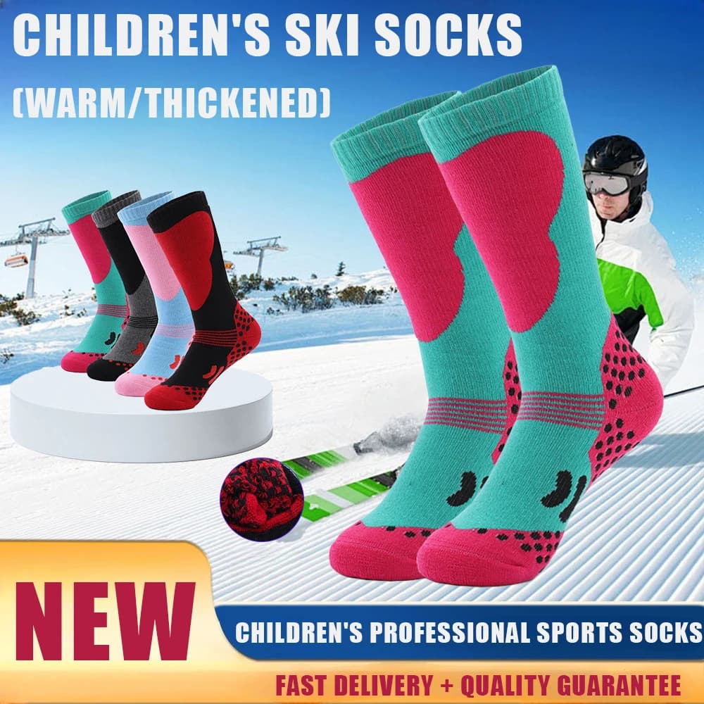 JSJM Calzini da sci termici per bambini Calzini sportivi da esterno in cotone più spessi Calzini da sci per ciclismo da neve Calzini termici per bambini Regalo per ragazze e ragazzi