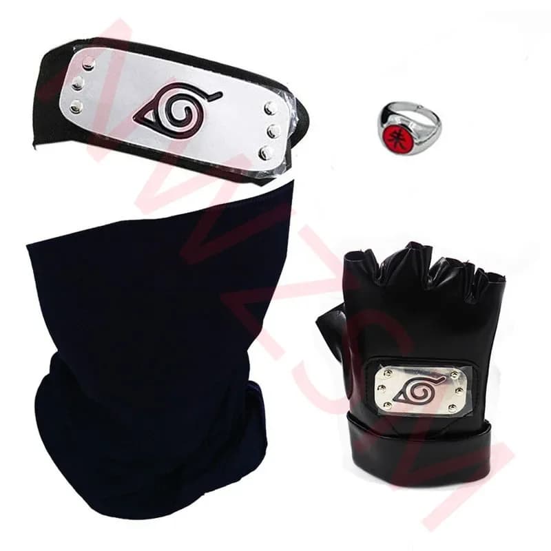 Guanti, Maschera, Fascia per Capelli, Accessori Anime, Kunai, Taccuino, Oggetti di Scena con il Simbolo di Konohagakurenosato per Cosplay di Hatake Kakashi