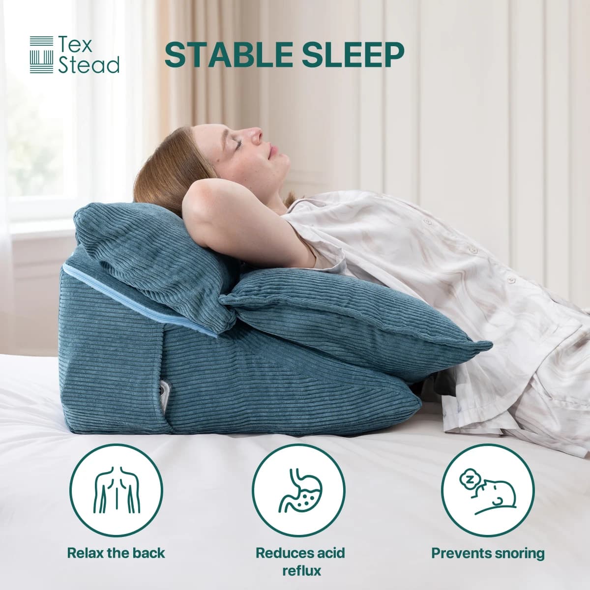 Cuscino triangolare ergonomico in velluto a coste con tasche per supporto schiena e collo, ideale per il letto e sollievo dal reflusso acido