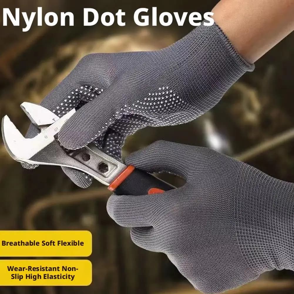 10 Guanti in Nylon con Puntini, Traspiranti e Antiscivolo, per Lavoro all'Aperto, Ciclismo, Fitness, Unisex, Multicolore, Guanti da Giardinaggio