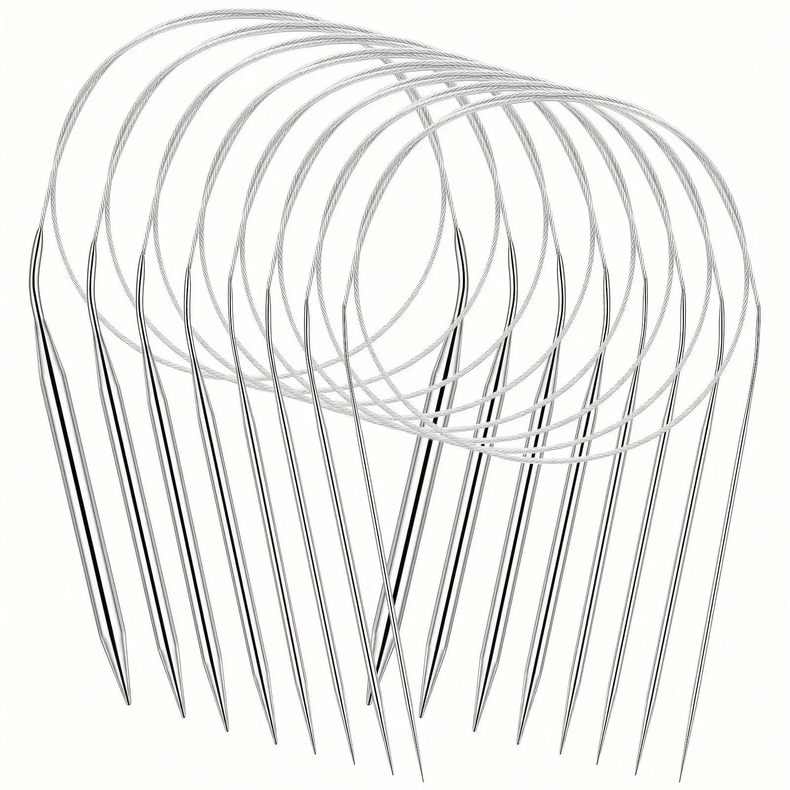 Set Professionale di 8 Ferri da Maglia in Acciaio Inossidabile - Versatili, Lisci, con Impugnatura Comoda, Essenziali per la Lavorazione Circolare
