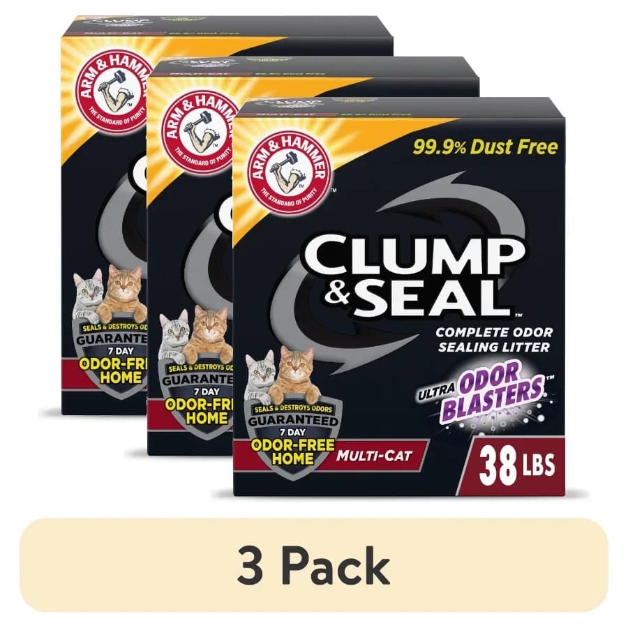 3 pack Clump and Seal Cat Litter Multi-Cat Complete Odor Sealing Clay Clumping Cat Litter, 38 lb