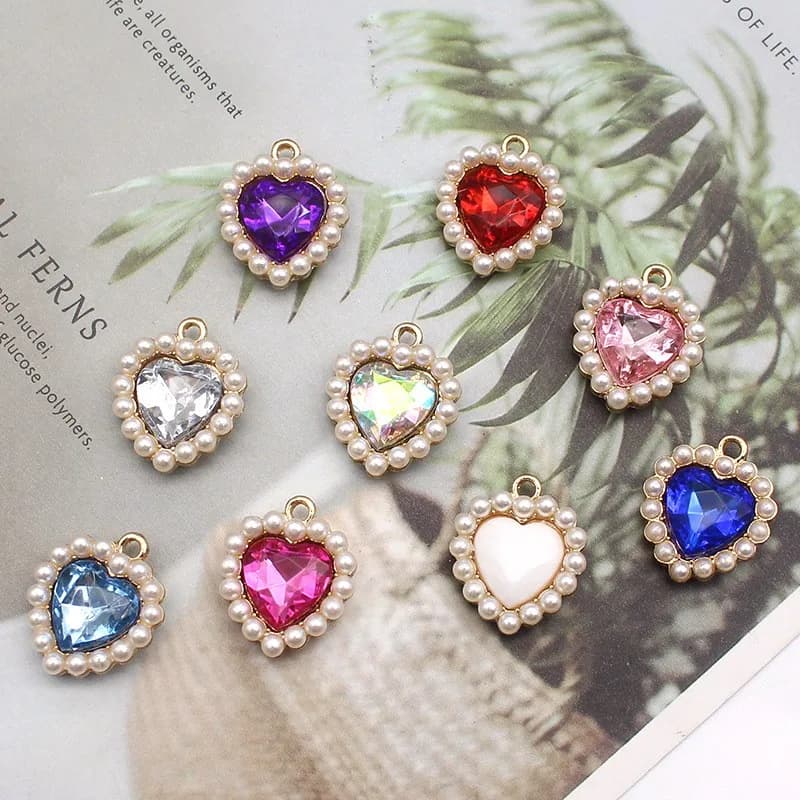 Nuovissimo 10 pezzi/lottp 21mm metallo cuore perla fondo piatto ciondolo pulsante fai da te cucito a mano lega perla accessori gioielli