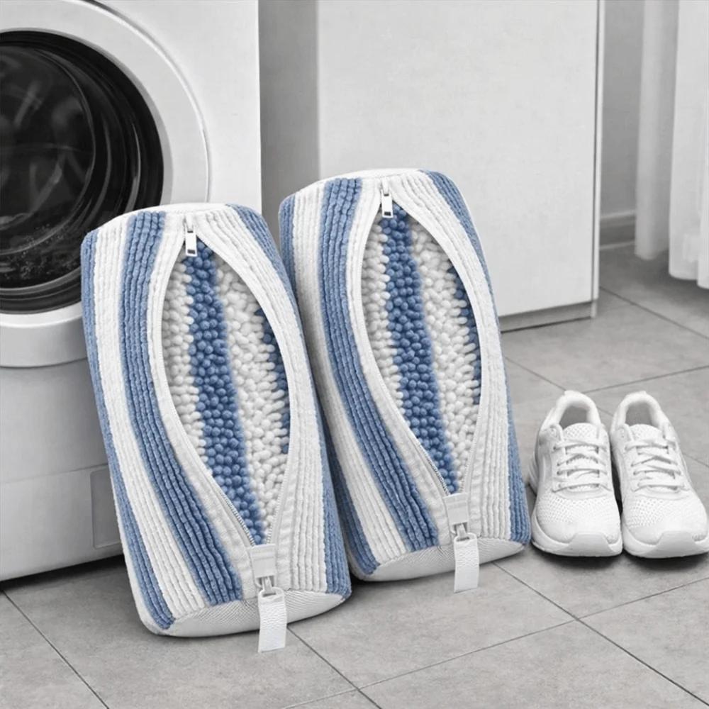 Polyester shoes washing bag, soft, with locking buckle, cylindrical, zippered protective, for shoe protection during home washing