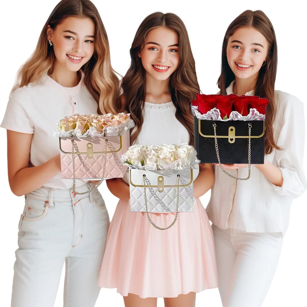 Set di 6 Scatole Porta Bouquet con Catena, Borsa Portatile per Fioristi, Cesto Multiuso per Confezionare Fiori, Ideale per Matrimoni e Regali di Compleanno