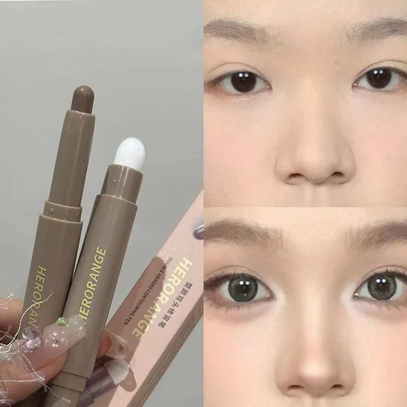 【WHB】Stick Illuminante e Bronzer: Correttore a Lunga Durata con Pennello, Penna Correttiva Illuminante, Ombretto per il Naso e Contouring