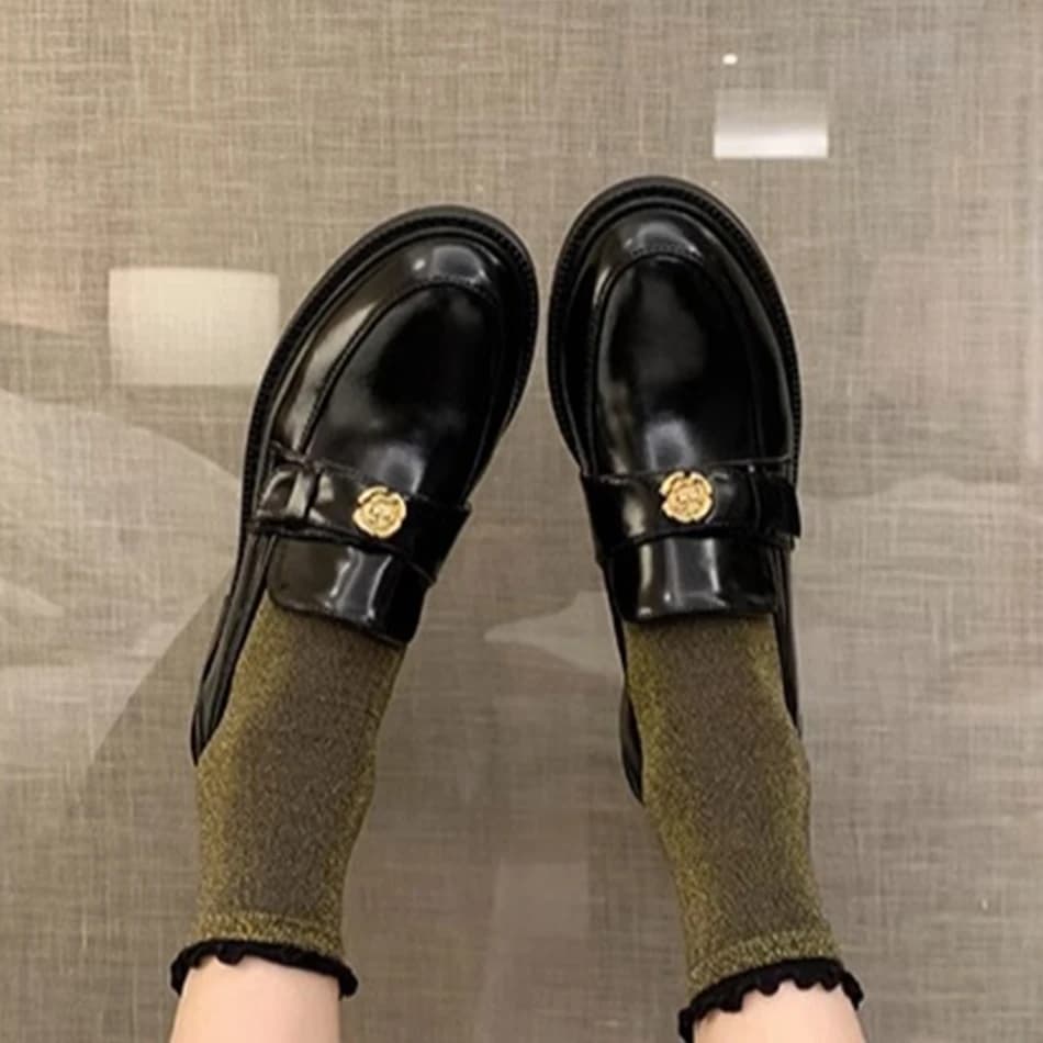 New British style women shoes for autumn and winter: leather shoes with soft sole, moccasins with big heel, single shoes with thick sole