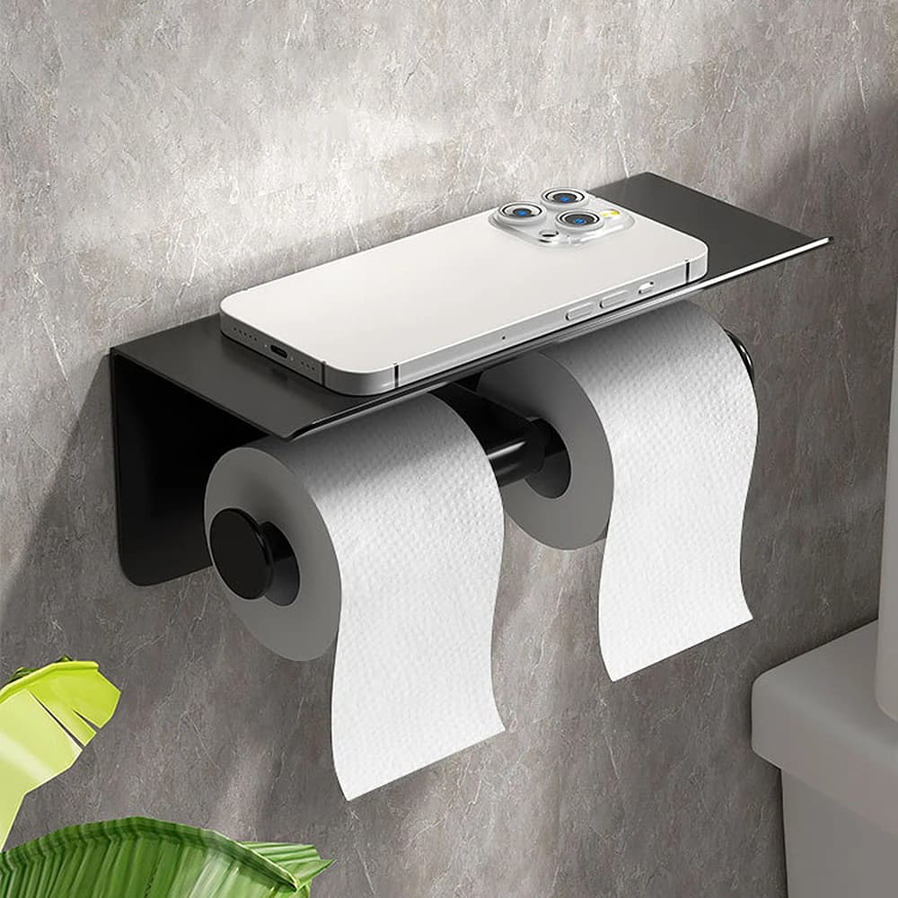 Porta carta igienica doppio Porta fazzoletti doppi per rotoli grandi Supporto in acciaio inossidabile con supporto a parete per telefono per bagno