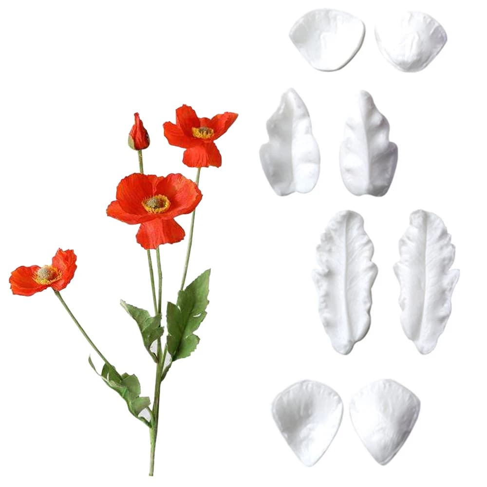 Set da 2 stampi in silicone a forma di papavero per simulazione, per cera per candele, decorazioni floreali, marshmallow, argilla, pasta di zucchero, pasta fredda, stampi per carta M2855