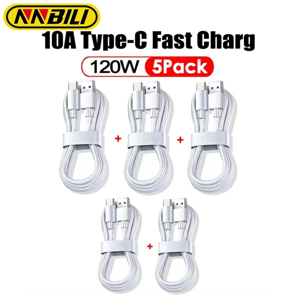 NNBILI 5 pezzi tipo C cavo dati di ricarica super veloce cavo di ricarica rapida da 120 W per Samsung Xiaomi Huawei USB C cavo dati per telefono cellulare