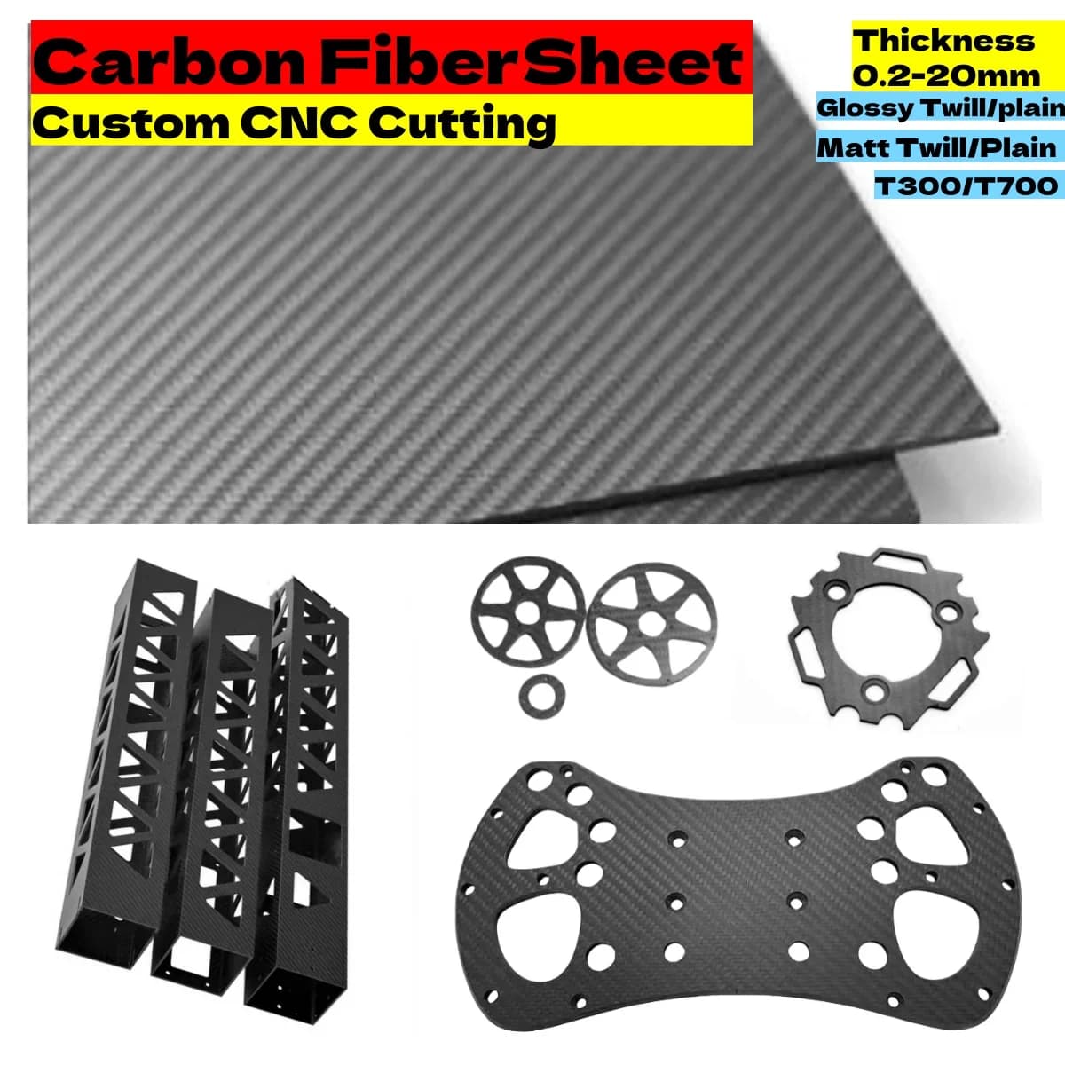 Carbon Fiber Sheet Cutting Carbon Plate Process CNC Milling Machining Drone Card Frame FPV Sarga Polished Opaque Plain T700