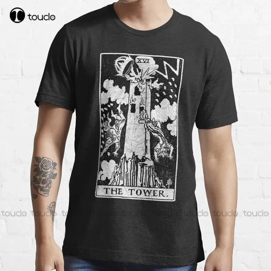 The Tower Tarot Card - Arcana maggiore - Fortune Telling - T-shirt di tendenza occulta Maglia da calcio per mamma Regalo personalizzato Xs-5XL Unisex Nuovo