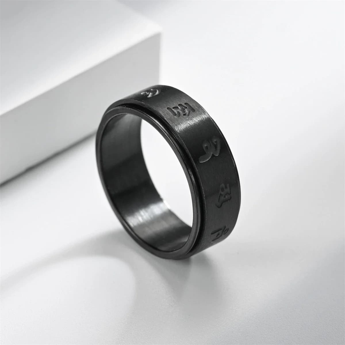 Punk Ansia Fidget Spinner Buddismo Mantra Anello Maschile Colore Nero Acciaio Inossidabile Spinning Anelli Rotanti per Gli Uomini Gioielli Regalo