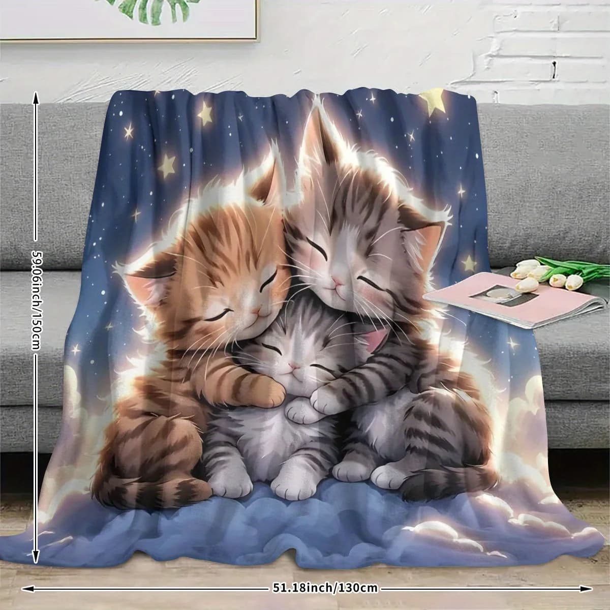 Accogliente coperta coccole per gatti dei cartoni animati - Morbida coperta in flanella per divano letto, ufficio, viaggio, campeggio - Regalo stravagante geometrico per gli amanti dei gatti
