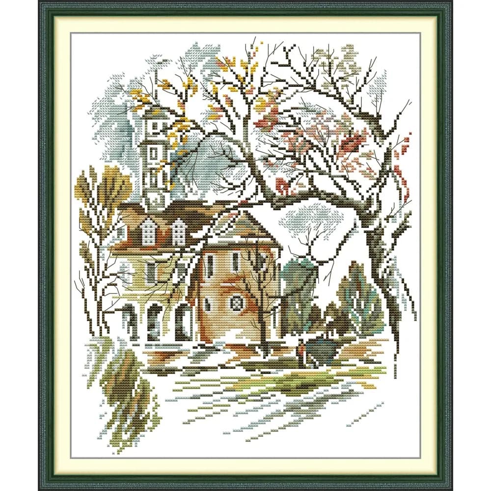 Joy Sunday News Pre-Printed Cross Stitch Kit, Stamped Aida Fabric With DMC Threads, Embroidery Kit - Watercolor Landscapes 2