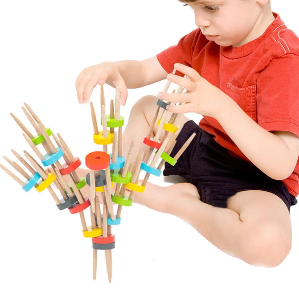 Set di 1 Sedia Impilabile in Legno per Bambini, Gioco Educativo Interattivo Genitore-Figlio