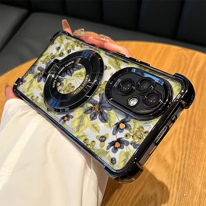 Cover per Telefono con Motivo Floreale e Foglie per Honor Magic 8 Lite, Custodia Antiurto Placcata per Magic 7 6 Lite con Supporto Integrato, Trasparente