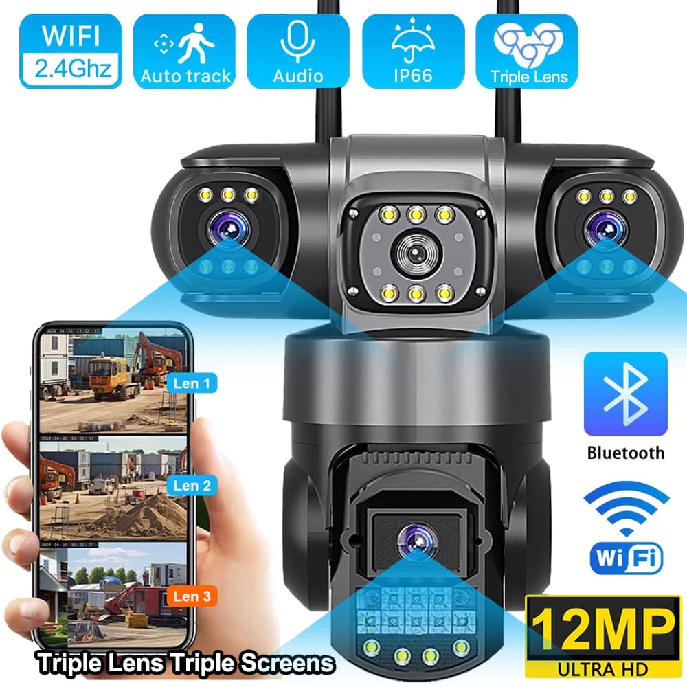 V380 Pro Telecamera IP WiFi Esterna 12MP 6K Tripla Lenti Tripla Schermi Video di Sicurezza Monitor Visione Notturna Telecamere CCTV Impermeabili