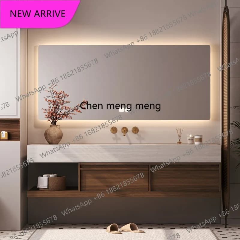 Mobile Bagno Lusso C85 Marrone con Specchio Smart Europeo, Salvaspazio per Ambienti Stretti