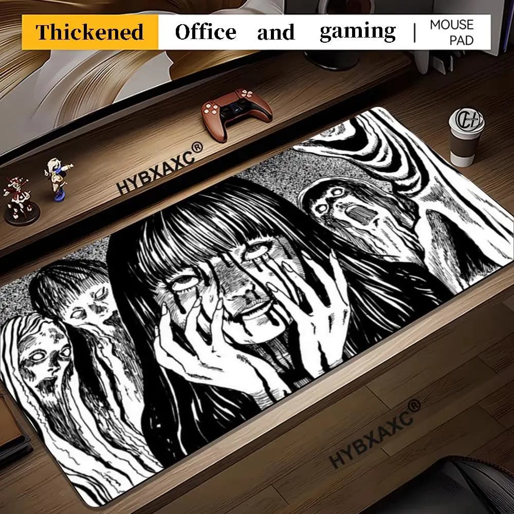 Tappetino per mouse HD Scary Dark Anime T-Tomie Junji Ito, tappetino per mouse da gioco di grandi dimensioni con bordi cuciti, tappetino da scrivania ispessito per PC HYBXAXC