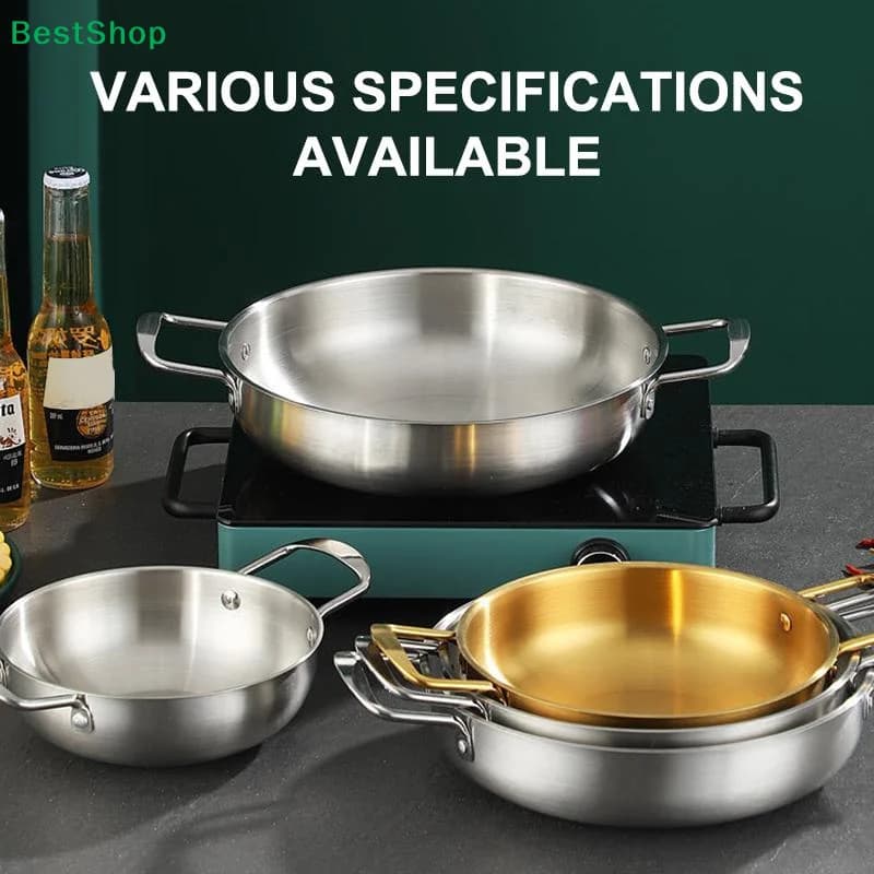 ☽Stainless Steel Paella Pan with Handles,Non-Stick Shallow Frying Pan,Multi-Purpose Cooking Pan for Home & Restaurant