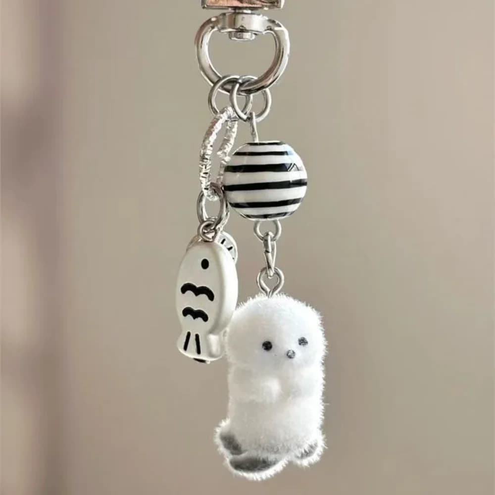 Cute Flocking Cat Small Pendant Keychain Meme Keyring Bag Earphone Keychain Pendants Decoration Keyrings Phone Chain Lanyard