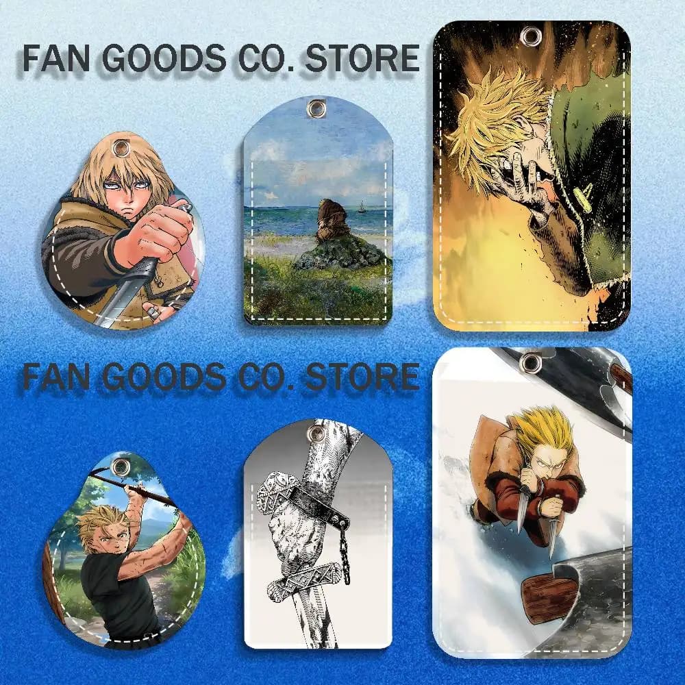 V-Vinland S-Sagas Manga PU Leather Card Holder Keychain Key Ring Door Lock Access Tag ID Access Card Air Tag Case Keychain Card