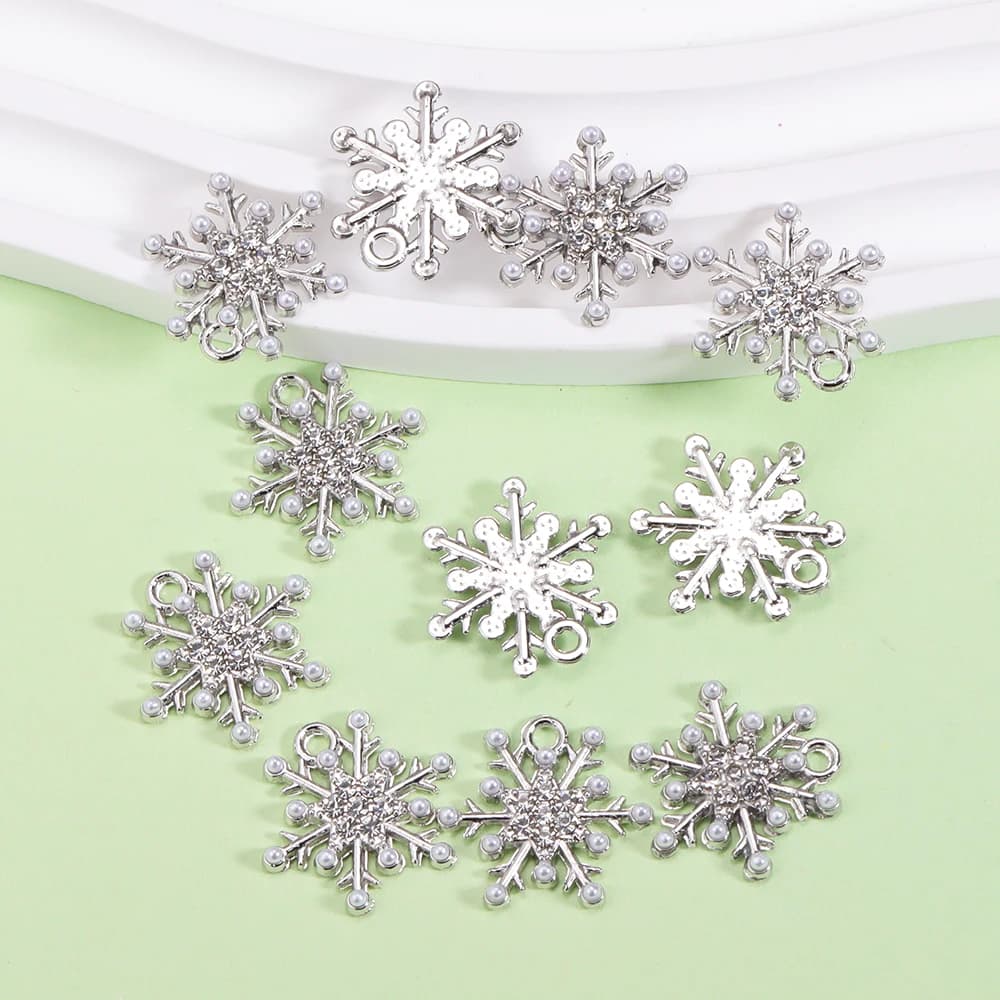 6 stili scintillante strass fiocco di neve perla ciondolo in lega per orecchini da donna collana braccialetto gioielli fai da te che fanno forniture