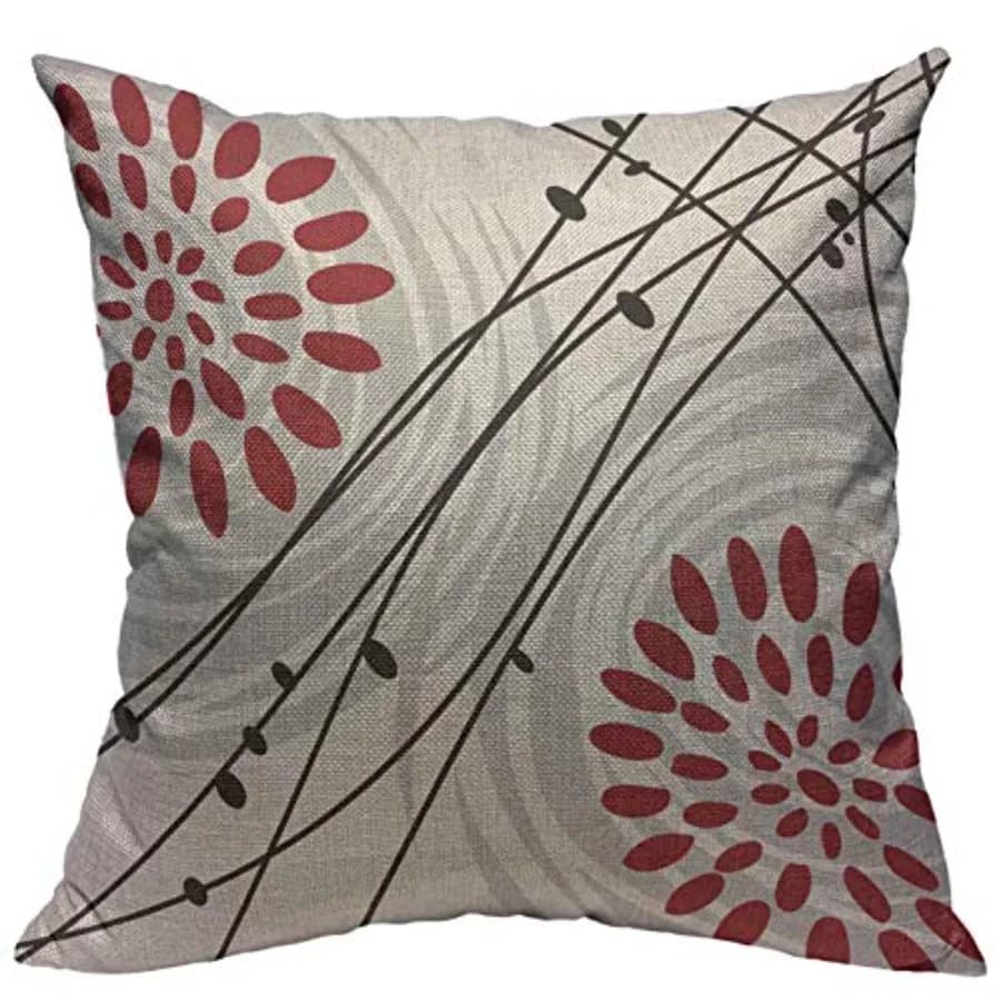 Throw Pillow Covers Black Bold Red Floral Design Gray Grey Home Cotton Linen Decorative Square Pillowcases Cushion Cover 18 X 1